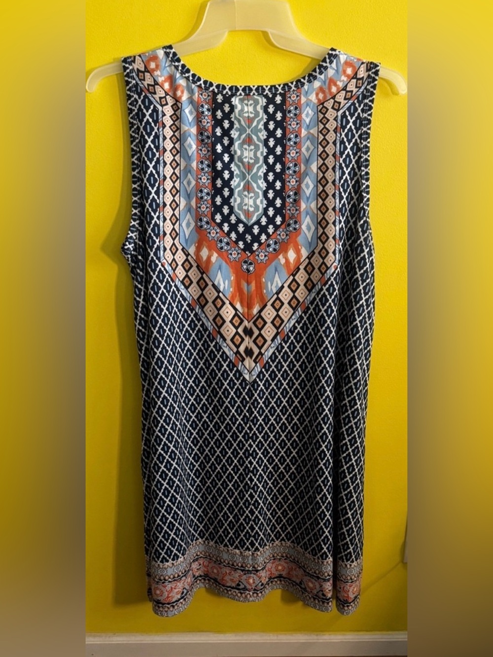 Boho Chic Sleeveless Geo-Print Shift Dress With Pockets - Picture 5 of 5